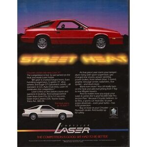 Chrysler Laser XT Turbo Sport Coupe Street Heat Performance Car Print Ad 1986